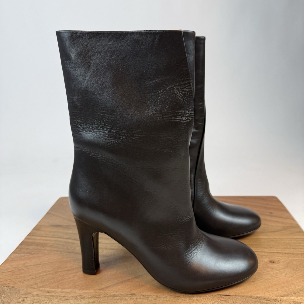 New NWOB Womens Filippa K Brown Leather Pull On Heeled Mid Boots Size EU 38